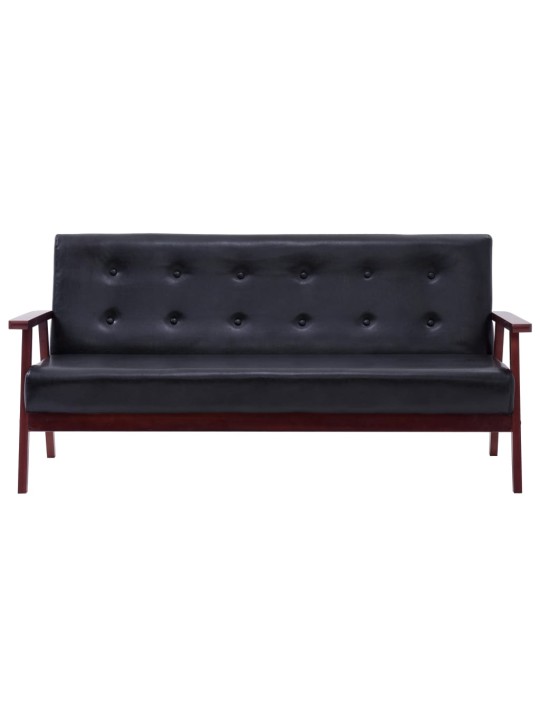 Trivietė sofa, juodos spalvos, dirbtinė oda