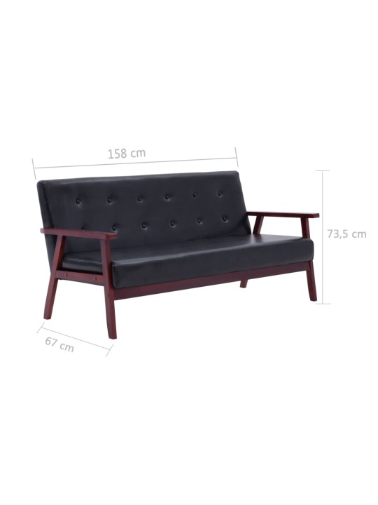 Trivietė sofa, juodos spalvos, dirbtinė oda