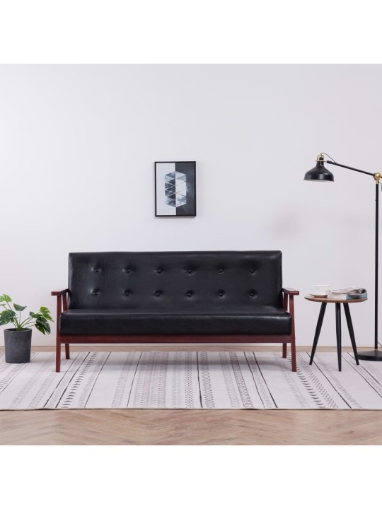 Trivietė sofa, juodos spalvos, dirbtinė oda