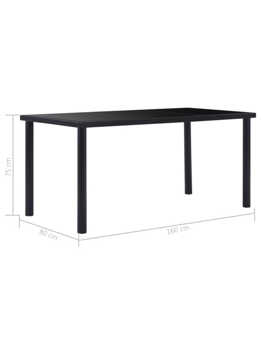Valgomojo stalas, juodas, 160x80x75cm, grūdintas stiklas