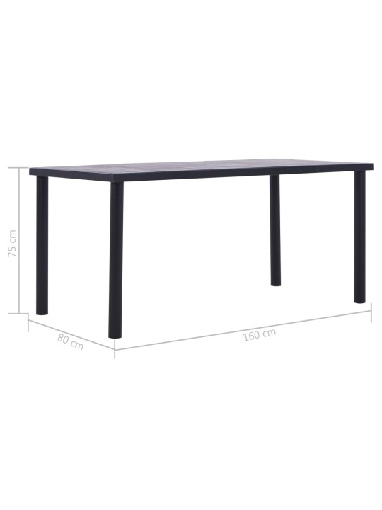 Valgomojo stalas, juodas ir betono pilkas, 160x80x75cm, MDF