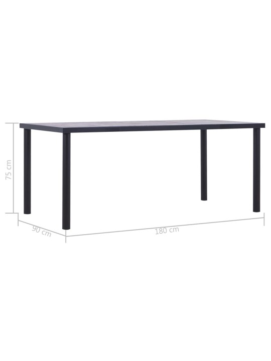 Valgomojo stalas, juodas ir betono pilkas, 180x90x75cm, MDF