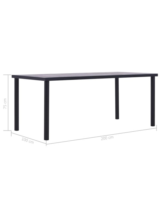 Valgomojo stalas, juodas ir betono pilkas, 200x100x75cm, MDF