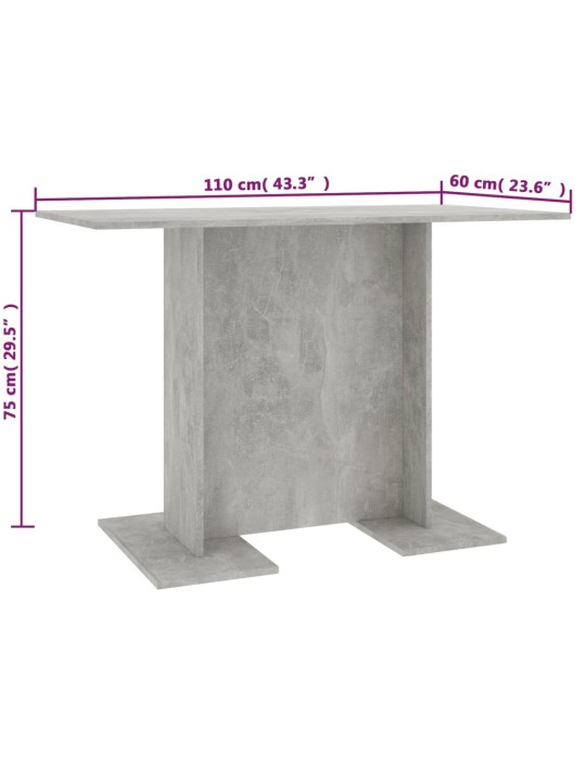 Valgomojo stalas, betono pilkos, 110x60x75 cm, apdirbta mediena