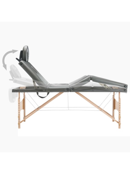 Masažo stalas, antracito, 186x68cm, 4 zonų, medinis rėmas
