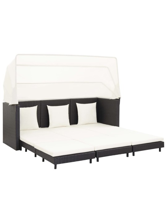 Ištraukiama trivietė sofa-lova su stogeliu, juoda, poliratanas