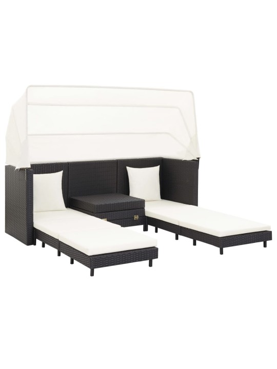 Ištraukiama trivietė sofa-lova su stogeliu, juoda, poliratanas