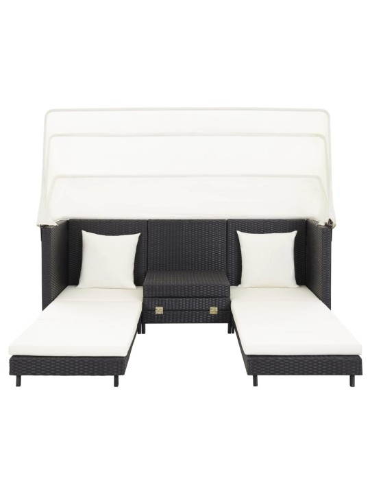 Ištraukiama trivietė sofa-lova su stogeliu, juoda, poliratanas