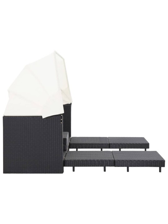 Ištraukiama trivietė sofa-lova su stogeliu, juoda, poliratanas
