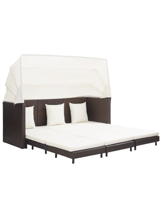 Ištraukiama trivietė sofa-lova su stogeliu, ruda, poliratanas