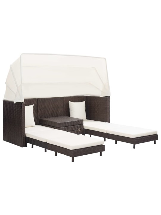 Ištraukiama trivietė sofa-lova su stogeliu, ruda, poliratanas