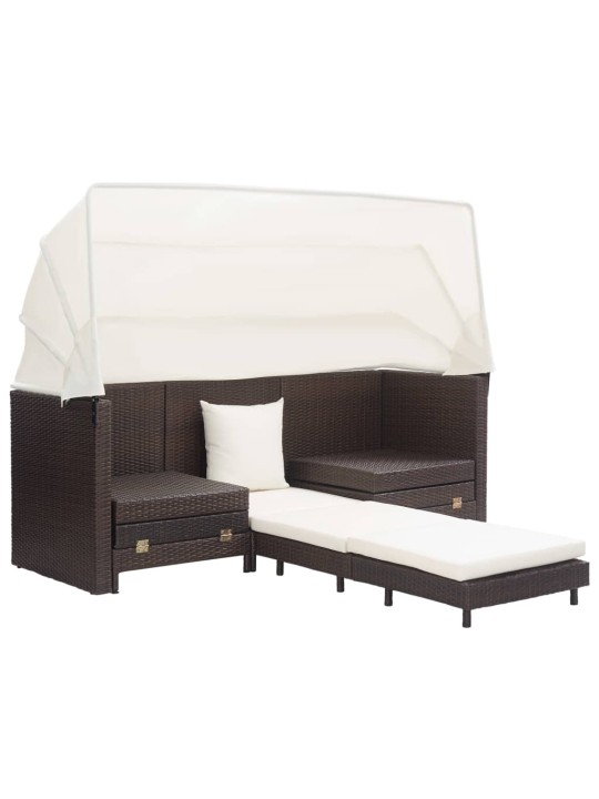 Ištraukiama trivietė sofa-lova su stogeliu, ruda, poliratanas