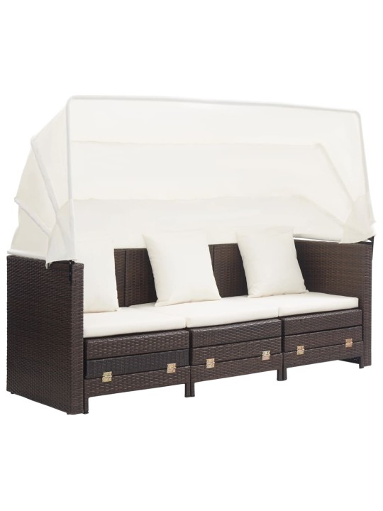 Ištraukiama trivietė sofa-lova su stogeliu, ruda, poliratanas