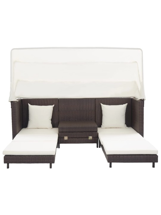 Ištraukiama trivietė sofa-lova su stogeliu, ruda, poliratanas
