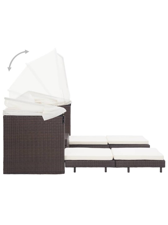 Ištraukiama trivietė sofa-lova su stogeliu, ruda, poliratanas