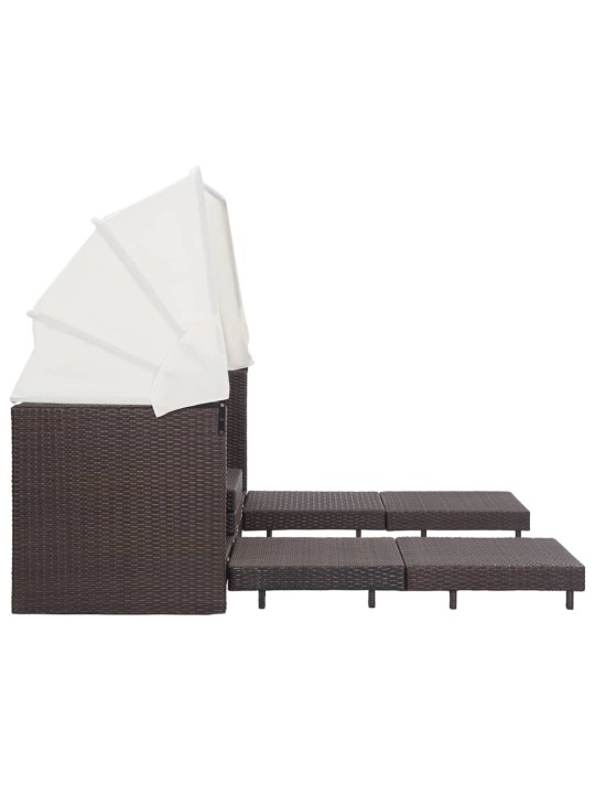 Ištraukiama trivietė sofa-lova su stogeliu, ruda, poliratanas
