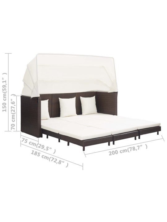 Ištraukiama trivietė sofa-lova su stogeliu, ruda, poliratanas