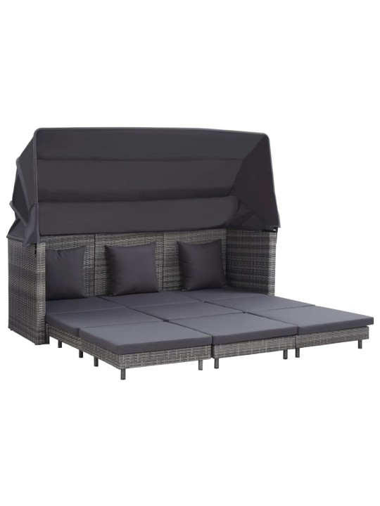 Ištraukiama trivietė sofa-lova su stogeliu, pilka, poliratanas