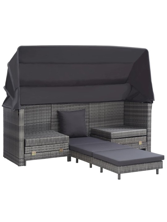 Ištraukiama trivietė sofa-lova su stogeliu, pilka, poliratanas
