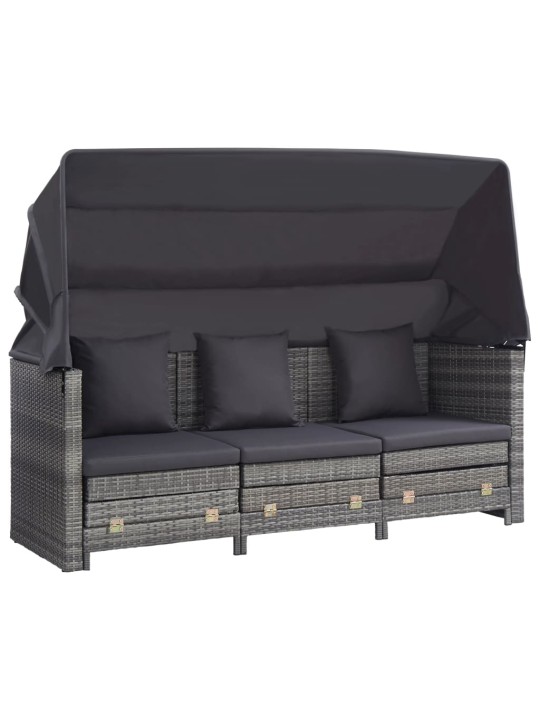 Ištraukiama trivietė sofa-lova su stogeliu, pilka, poliratanas