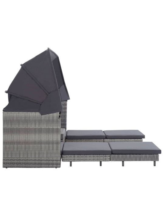 Ištraukiama trivietė sofa-lova su stogeliu, pilka, poliratanas