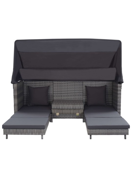 Ištraukiama trivietė sofa-lova su stogeliu, pilka, poliratanas