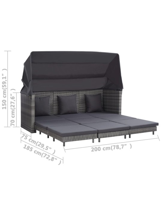 Ištraukiama trivietė sofa-lova su stogeliu, pilka, poliratanas