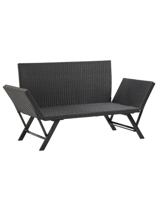 Sodo suoliukas su pagalvėlėmis, juodas, 176cm, poliratanas