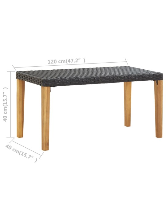 Sodo suoliukas, juodas, 120cm, poliratanas ir akacijos masyvas