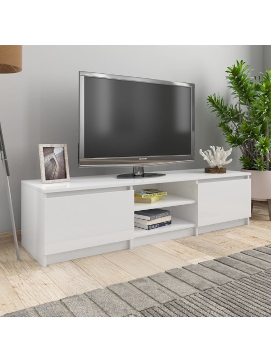 Televizoriaus spintelė, balta, 140x40x35,5 cm, MDP, ypač blizgi