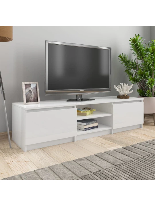 Televizoriaus spintelė, balta, 140x40x35,5 cm, MDP, ypač blizgi