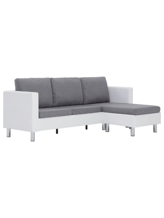 Trivietė sofa su pagalvėlėmis, baltos spalvos, dirbtinė oda
