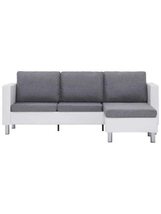 Trivietė sofa su pagalvėlėmis, baltos spalvos, dirbtinė oda