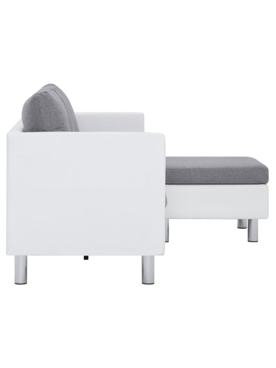 Trivietė sofa su pagalvėlėmis, baltos spalvos, dirbtinė oda