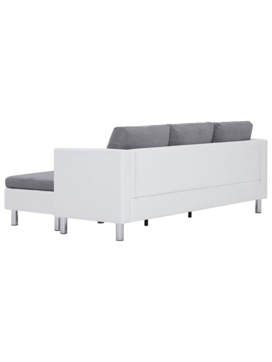 Trivietė sofa su pagalvėlėmis, baltos spalvos, dirbtinė oda