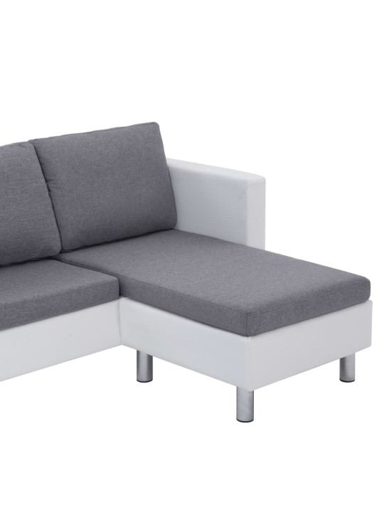 Trivietė sofa su pagalvėlėmis, baltos spalvos, dirbtinė oda