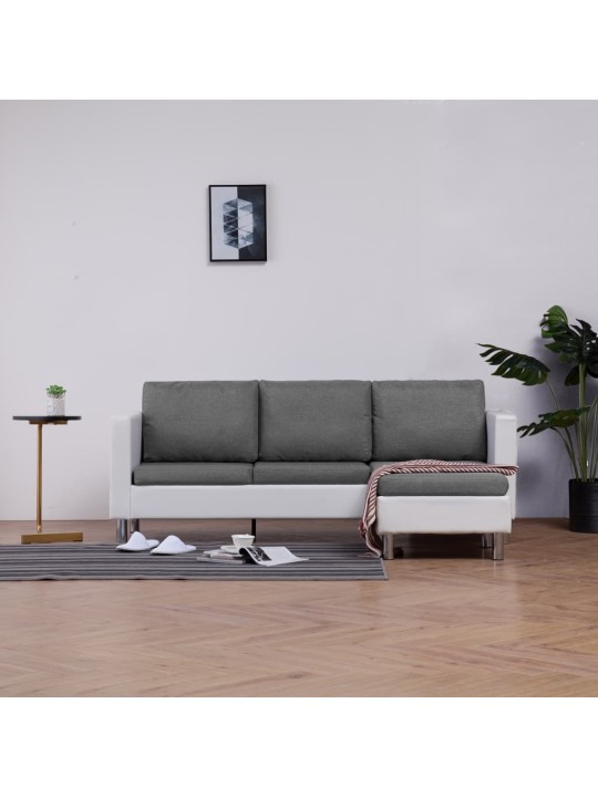 Trivietė sofa su pagalvėlėmis, baltos spalvos, dirbtinė oda