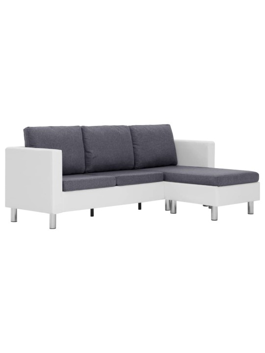 Trivietė sofa su pagalvėlėmis, baltos spalvos, dirbtinė oda