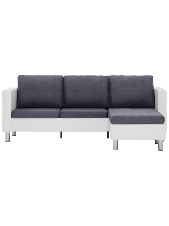 Trivietė sofa su pagalvėlėmis, baltos spalvos, dirbtinė oda
