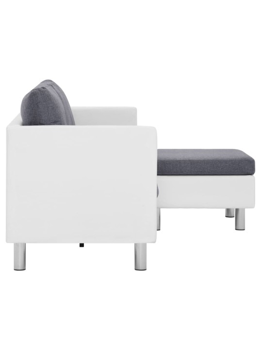 Trivietė sofa su pagalvėlėmis, baltos spalvos, dirbtinė oda