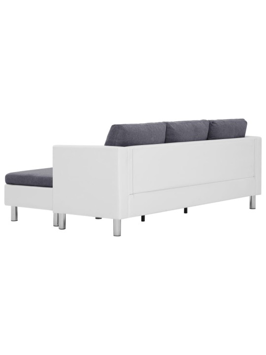 Trivietė sofa su pagalvėlėmis, baltos spalvos, dirbtinė oda