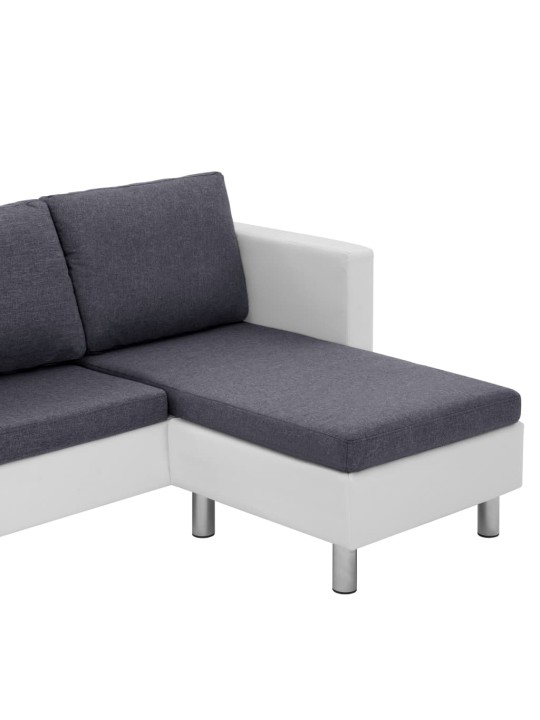Trivietė sofa su pagalvėlėmis, baltos spalvos, dirbtinė oda