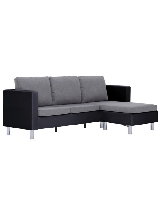 Trivietė sofa su pagalvėlėmis, juodos spalvos, dirbtinė oda
