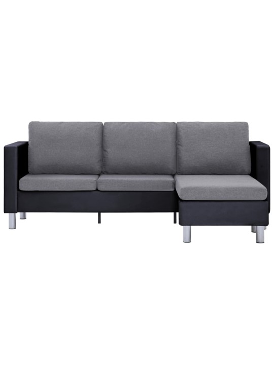 Trivietė sofa su pagalvėlėmis, juodos spalvos, dirbtinė oda