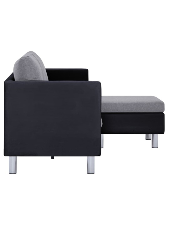 Trivietė sofa su pagalvėlėmis, juodos spalvos, dirbtinė oda