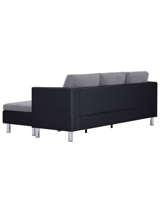 Trivietė sofa su pagalvėlėmis, juodos spalvos, dirbtinė oda