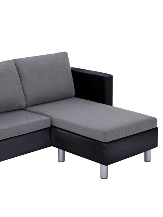 Trivietė sofa su pagalvėlėmis, juodos spalvos, dirbtinė oda