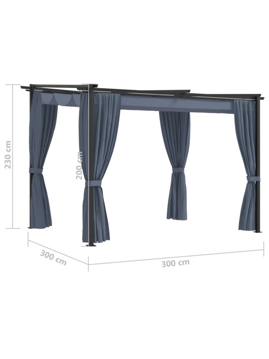 Pavėsinė su užuolaidomis, antracito spalvos, 3x3m, plienas