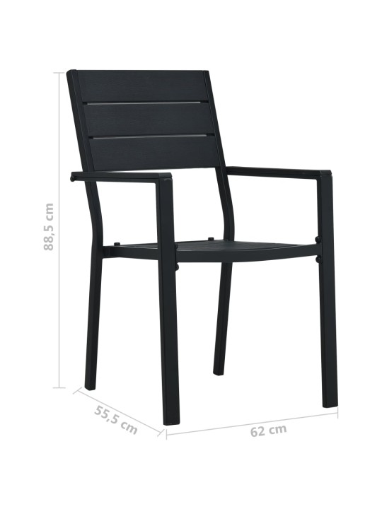 Sodo kėdės, 2vnt., juodos spalvos, HDPE, medienos imitacija