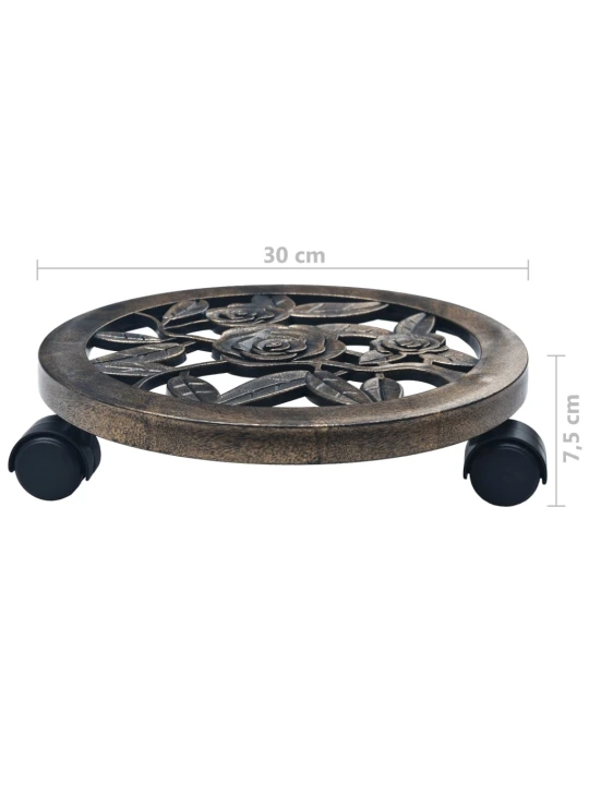 Augalų padėklai su ratukais, 6vnt., bronziniai, 30cm, plastikas